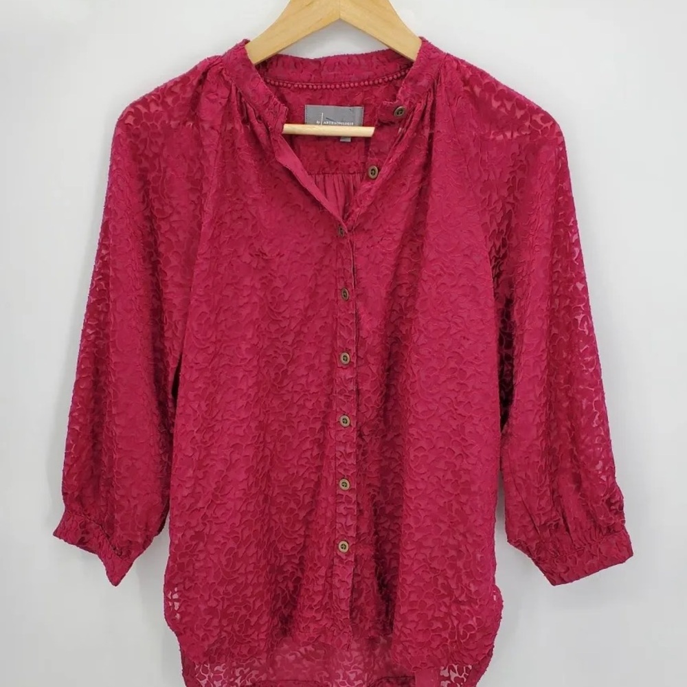 Anthropologie Button-Up Top in Raspberry - Picture 2 of 5